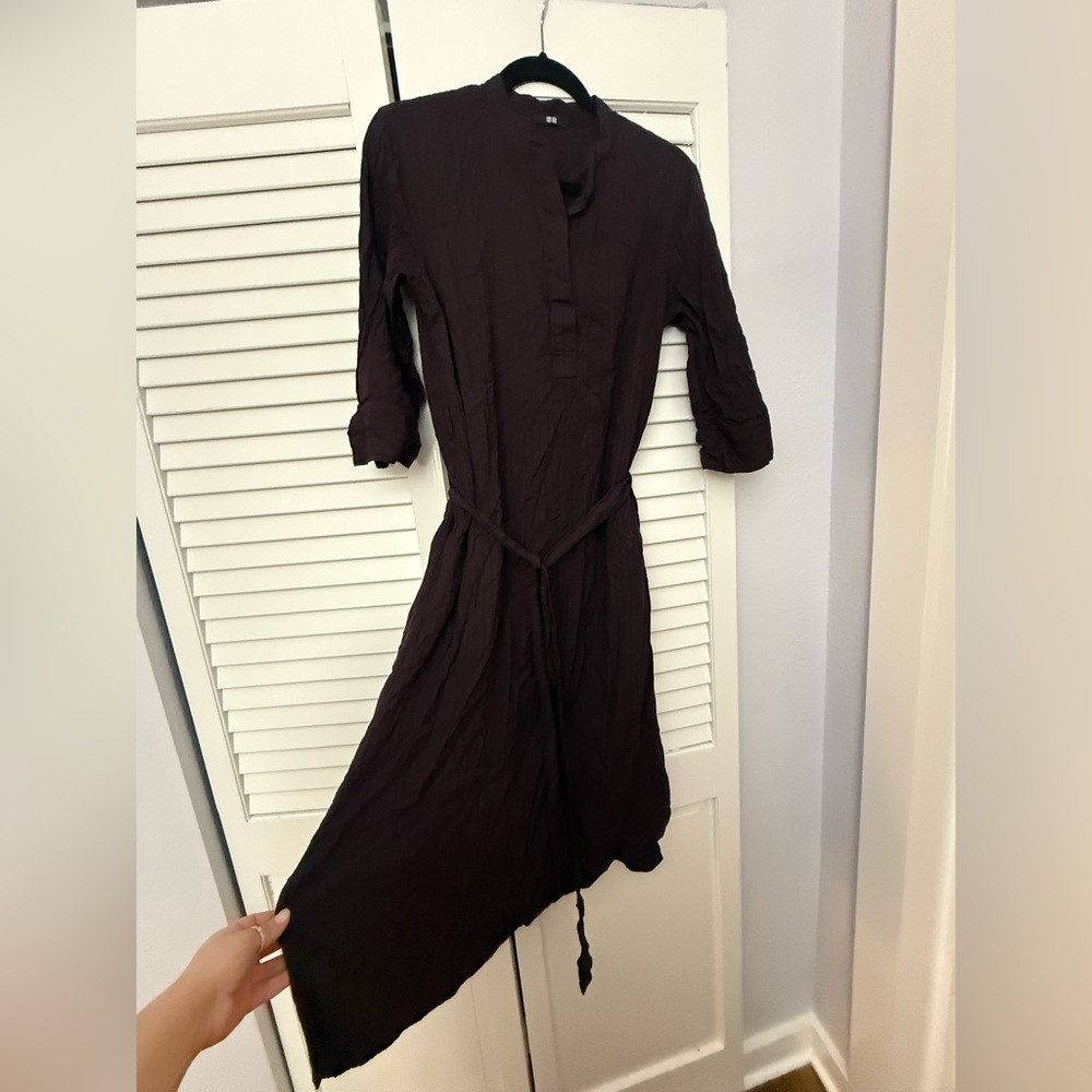 Elegant Brown Dress with Black stripes/striped Dress